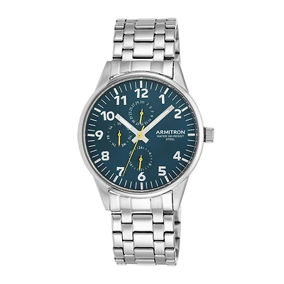 Armitron® Mens 5145 Blue Dial Stainless Steel Watch