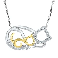"Mother And Daughter" Cat Womens 1/10 CT. T.W. Natural White Diamond 10K Gold Over Silver 18 Inch Pendant Necklace