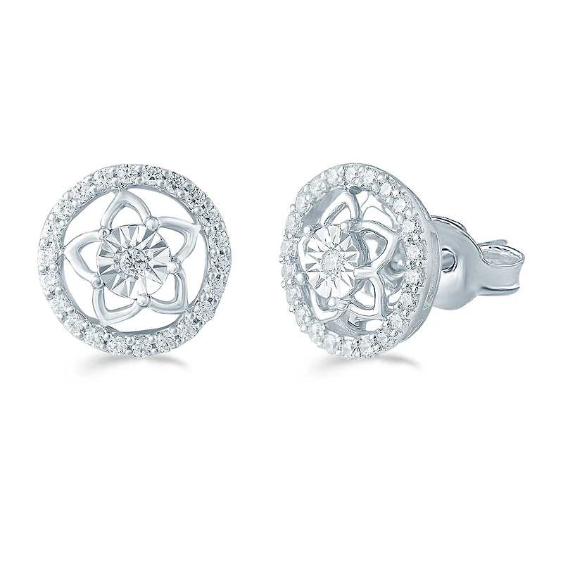 1/3 CT. T.W. Natural White Diamond Sterling Silver 10.4mm Stud Earrings