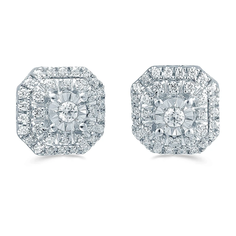 1/4 CT. T.W. Natural White Diamond Sterling Silver 7.7mm Stud Earrings