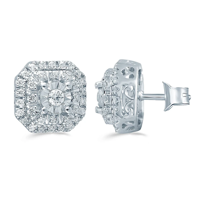1/4 CT. T.W. Natural White Diamond Sterling Silver 7.7mm Stud Earrings
