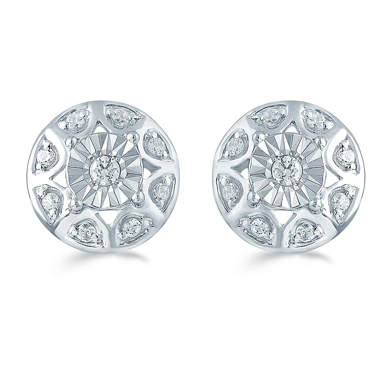 1/5 CT. Natural White Diamond Sterling Silver 9.7mm Stud Earrings