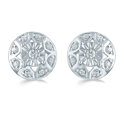 1/5 CT. Natural White Diamond Sterling Silver 9.7mm Stud Earrings