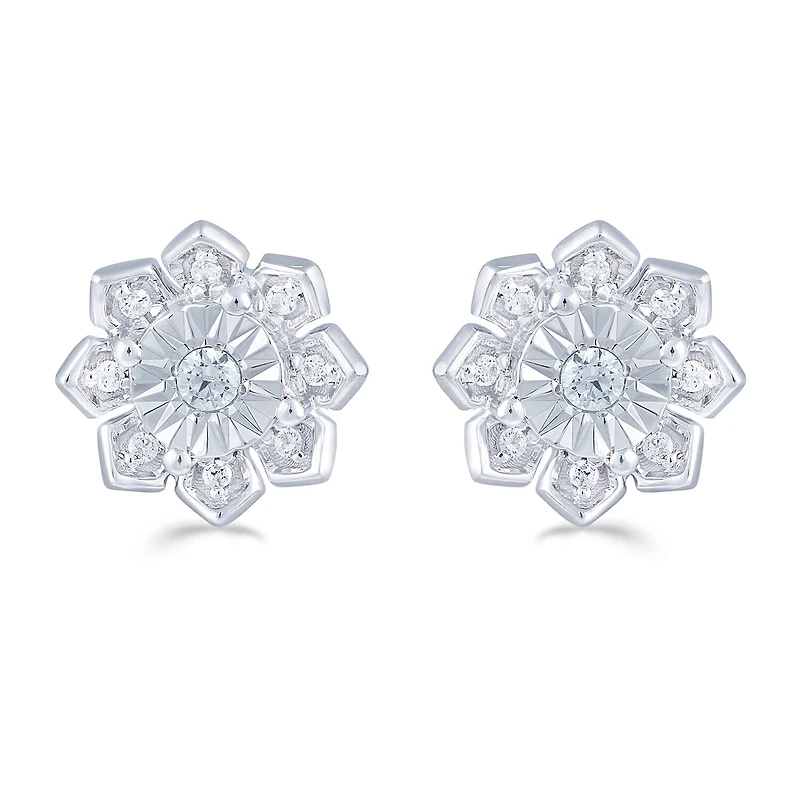 1/6 CT. T.W. Natural White Diamond Sterling Silver 9.4mm Flower Stud Earrings