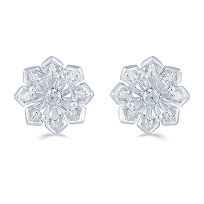 1/6 CT. T.W. Natural White Diamond Sterling Silver 9.4mm Flower Stud Earrings
