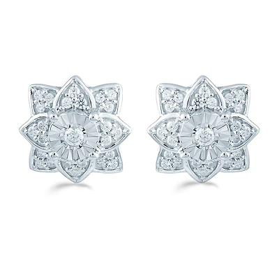 1/3 CT. T.W. Natural White Diamond Sterling Silver 11.1mm Flower Stud Earrings