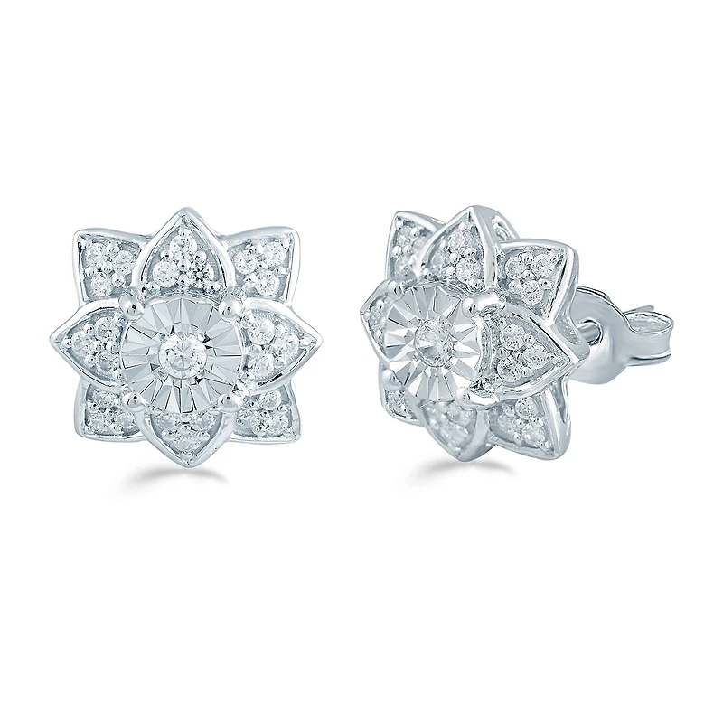 1/3 CT. T.W. Natural White Diamond Sterling Silver 11.1mm Flower Stud Earrings
