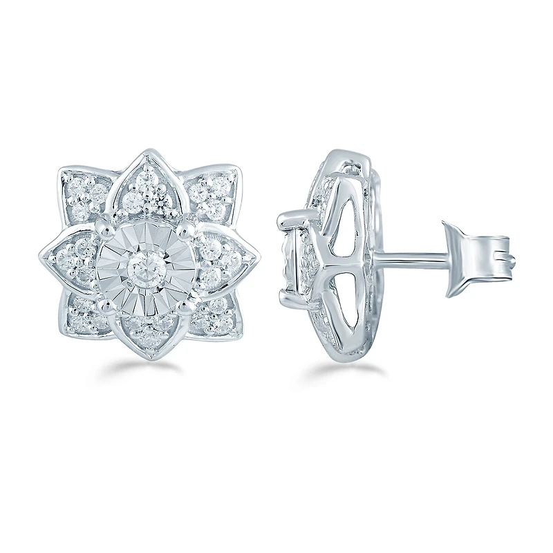 1/3 CT. T.W. Natural White Diamond Sterling Silver 11.1mm Flower Stud Earrings