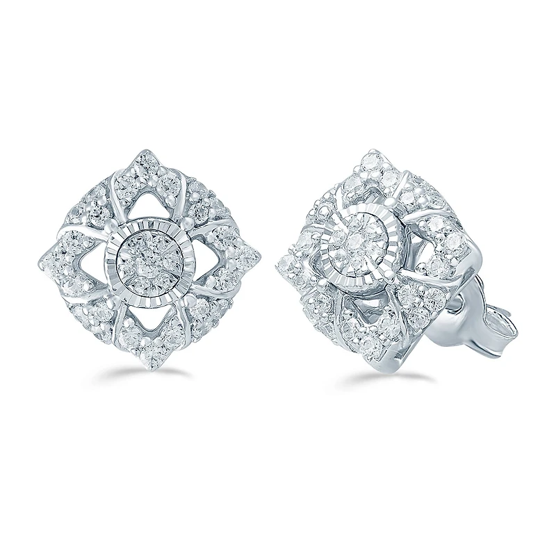 1/2 CT. T.W. Natural White Diamond Sterling Silver 12.1mm Stud Earrings