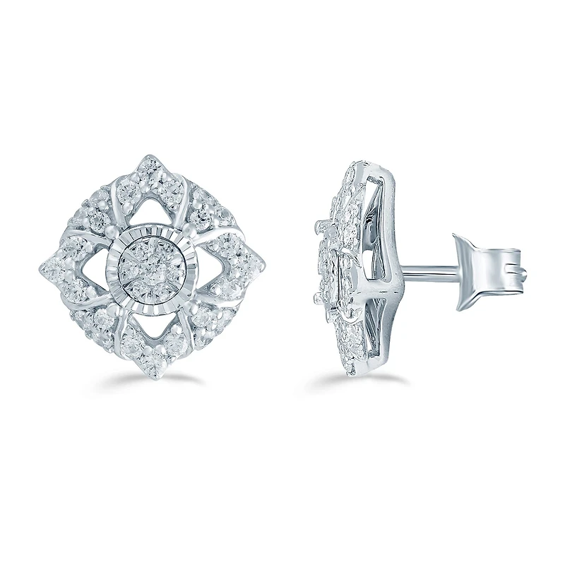 1/2 CT. T.W. Natural White Diamond Sterling Silver 12.1mm Stud Earrings
