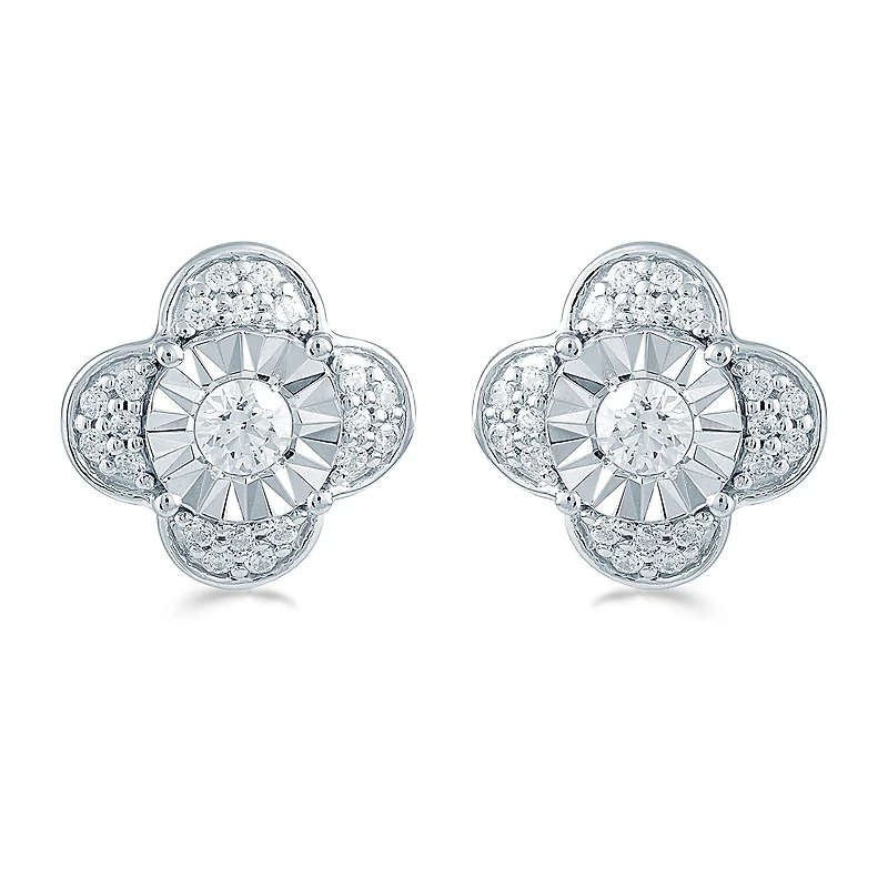 3/ CT. T.W. Natural White Diamond Sterling Silver 10.6mm Flower Stud Earrings