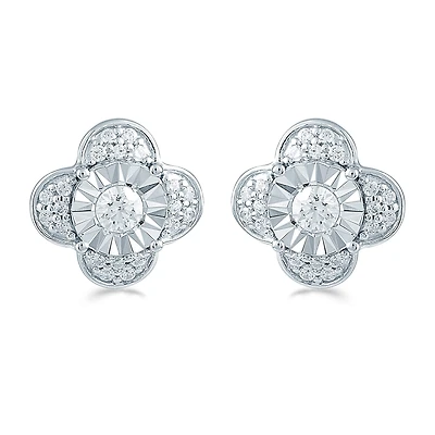 3/8 CT. T.W. Natural White Diamond Sterling Silver 10.6mm Flower Stud Earrings