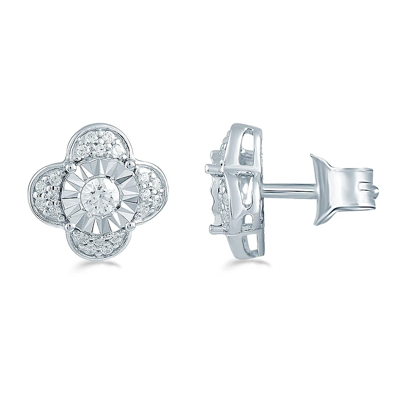 3/ CT. T.W. Natural White Diamond Sterling Silver 10.6mm Flower Stud Earrings