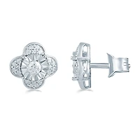 3/8 CT. T.W. Natural White Diamond Sterling Silver 10.6mm Flower Stud Earrings