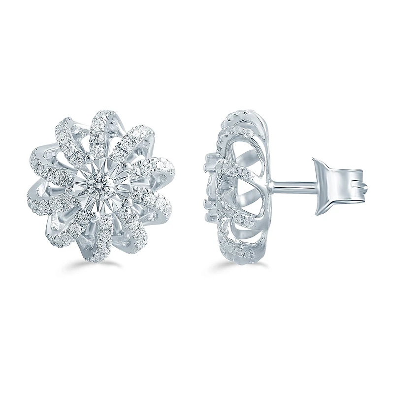 1/ CT. T.W. Natural White Diamond Sterling Silver 11.9mm Flower Stud Earrings