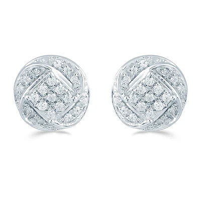 1/5 CT. Natural White Diamond Sterling Silver 8.8mm Stud Earrings