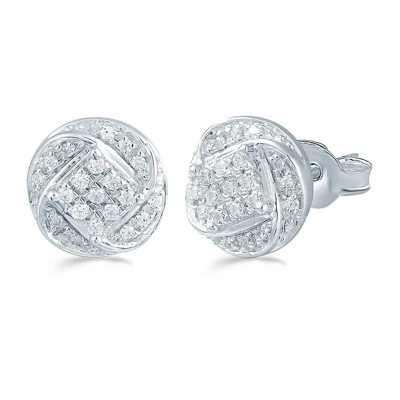 1/5 CT. Natural White Diamond Sterling Silver 8.8mm Stud Earrings