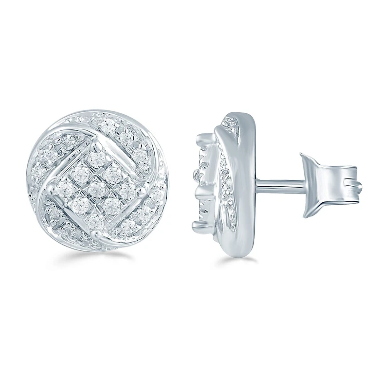 1/5 CT. Natural White Diamond Sterling Silver 8.8mm Stud Earrings