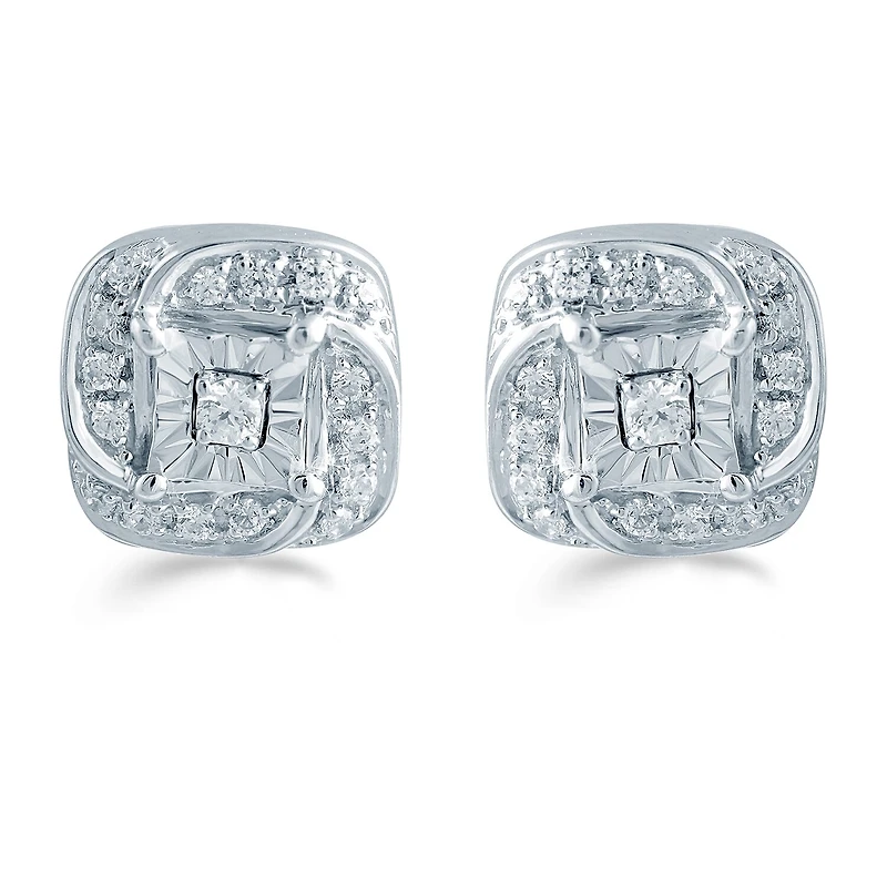 1/5 CT. Natural White Diamond Sterling Silver 8.6mm Stud Earrings