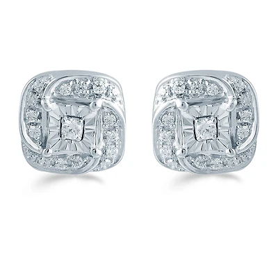 1/5 CT. Natural White Diamond Sterling Silver 8.6mm Stud Earrings