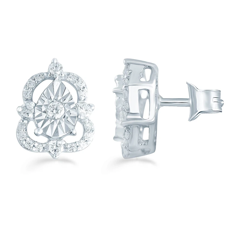 1/5 CT. Natural White Diamond Sterling Silver 9.3mm Stud Earrings