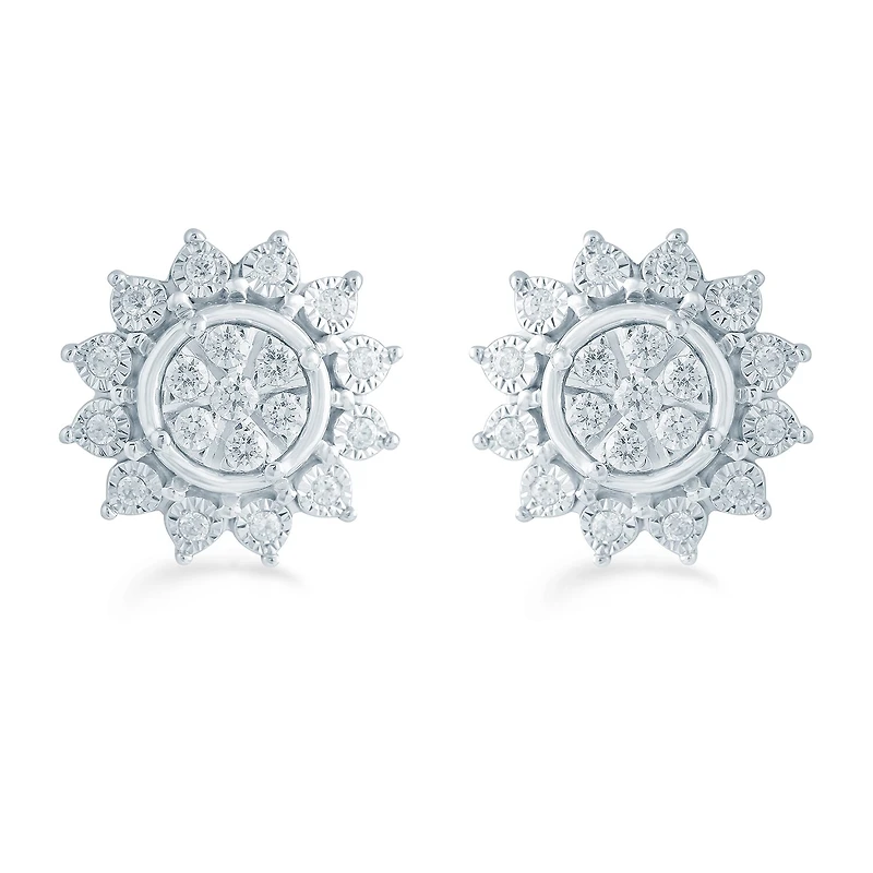 1/3 CT. T.W. Natural White Diamond Sterling Silver 11.9mm Flower Stud Earrings