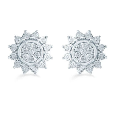 1/3 CT. T.W. Natural White Diamond Sterling Silver 11.9mm Flower Stud Earrings