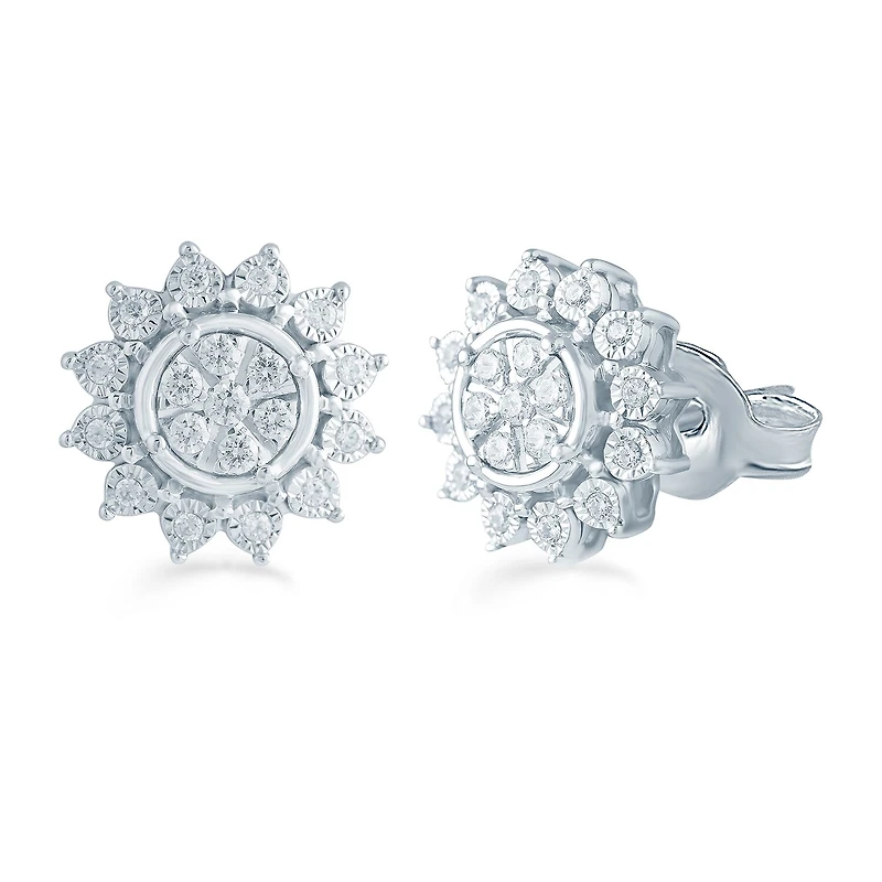 1/3 CT. T.W. Natural White Diamond Sterling Silver 11.9mm Flower Stud Earrings