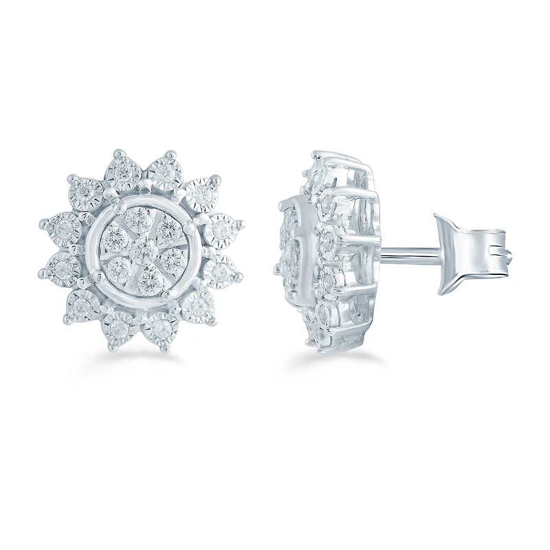1/3 CT. T.W. Natural White Diamond Sterling Silver 11.9mm Flower Stud Earrings