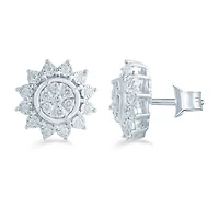 1/3 CT. T.W. Natural White Diamond Sterling Silver 11.9mm Flower Stud Earrings