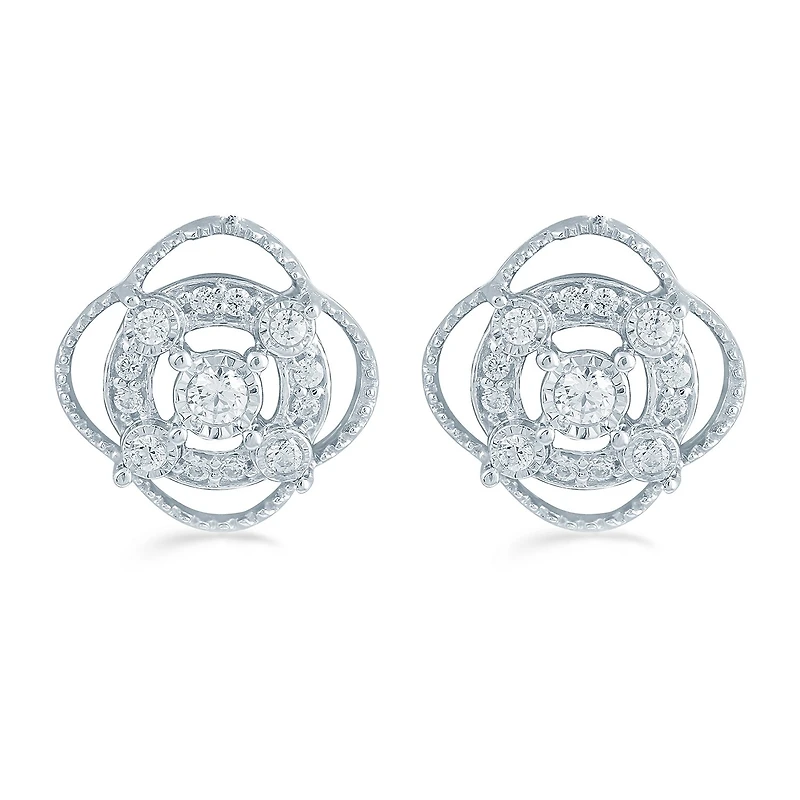 1/5 CT. Natural White Diamond Sterling Silver 10.6mm Stud Earrings