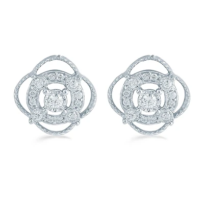 1/5 CT. Natural White Diamond Sterling Silver 10.6mm Stud Earrings