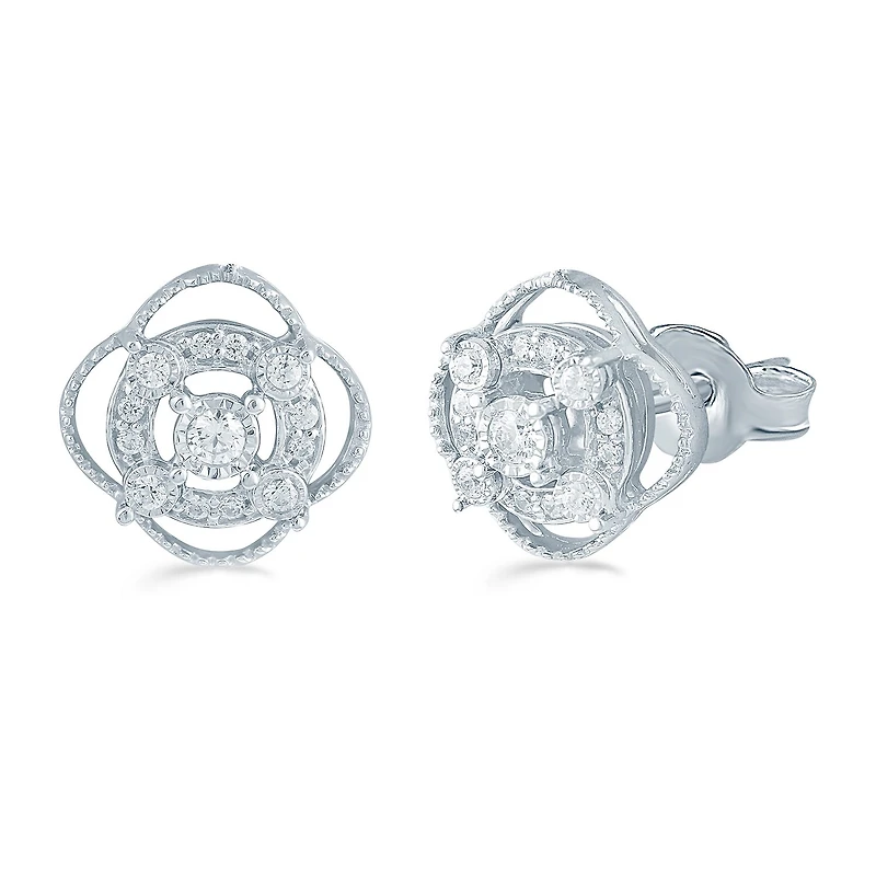 1/5 CT. Natural White Diamond Sterling Silver 10.6mm Stud Earrings