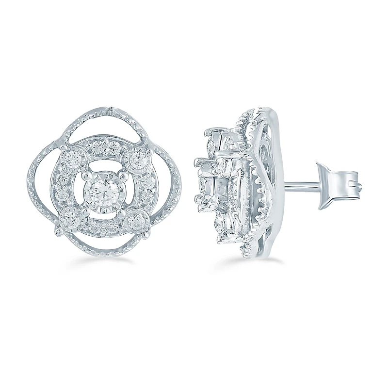 1/5 CT. Natural White Diamond Sterling Silver 10.6mm Stud Earrings