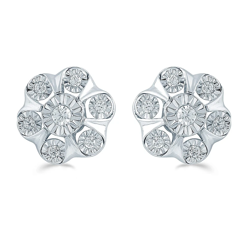 1/4 CT. T.W. Natural White Diamond Sterling Silver 10.9mm Flower Stud Earrings