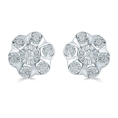 1/4 CT. T.W. Natural White Diamond Sterling Silver 10.9mm Flower Stud Earrings
