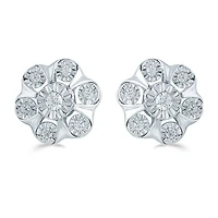 1/4 CT. T.W. Natural White Diamond Sterling Silver 10.9mm Flower Stud Earrings