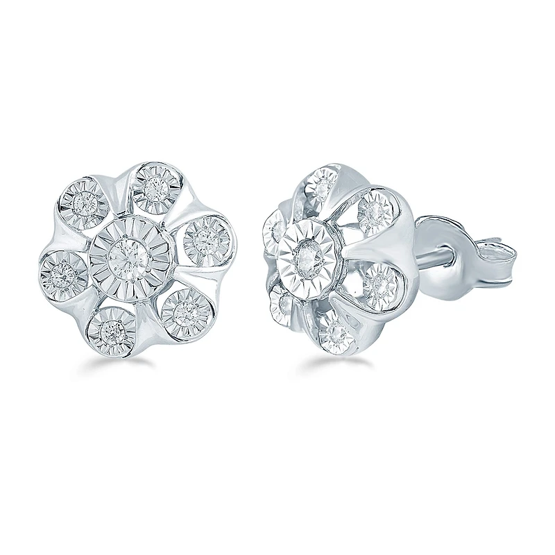 1/4 CT. T.W. Natural White Diamond Sterling Silver 10.9mm Flower Stud Earrings