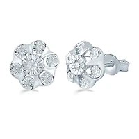 1/4 CT. T.W. Natural White Diamond Sterling Silver 10.9mm Flower Stud Earrings