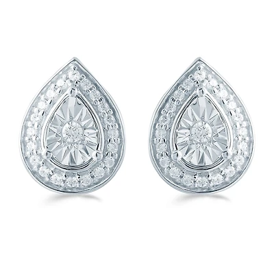 1/5 CT. Natural White Diamond Sterling Silver 10.6mm Pear Stud Earrings