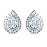 1/5 CT. Natural White Diamond Sterling Silver 10.6mm Pear Stud Earrings
