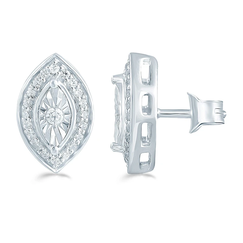 1/5 CT. Natural White Diamond Sterling Silver 11.3mm Stud Earrings
