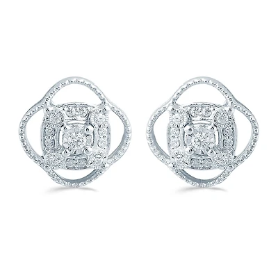 1/5 CT. Natural White Diamond Sterling Silver 11.4mm Stud Earrings