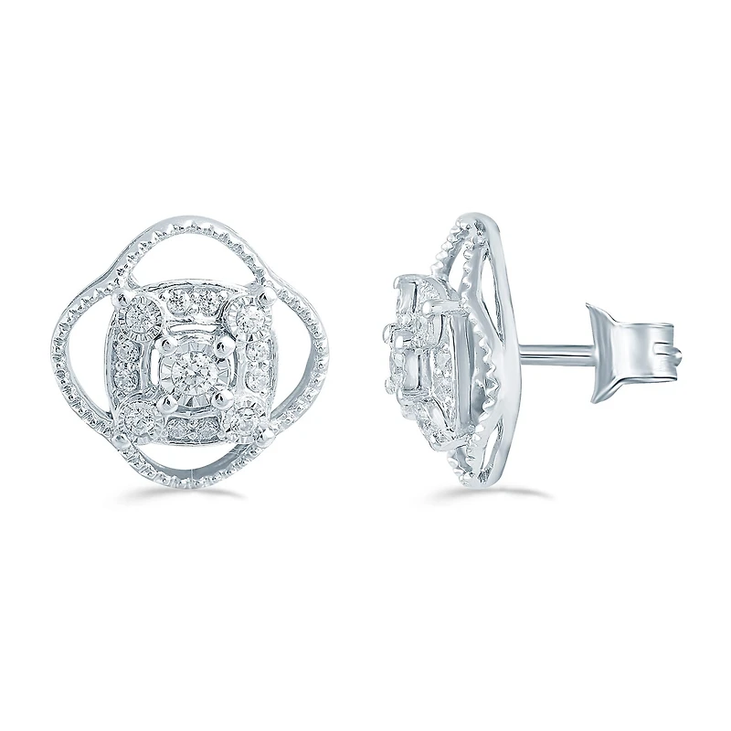 1/5 CT. Natural White Diamond Sterling Silver 11.4mm Stud Earrings