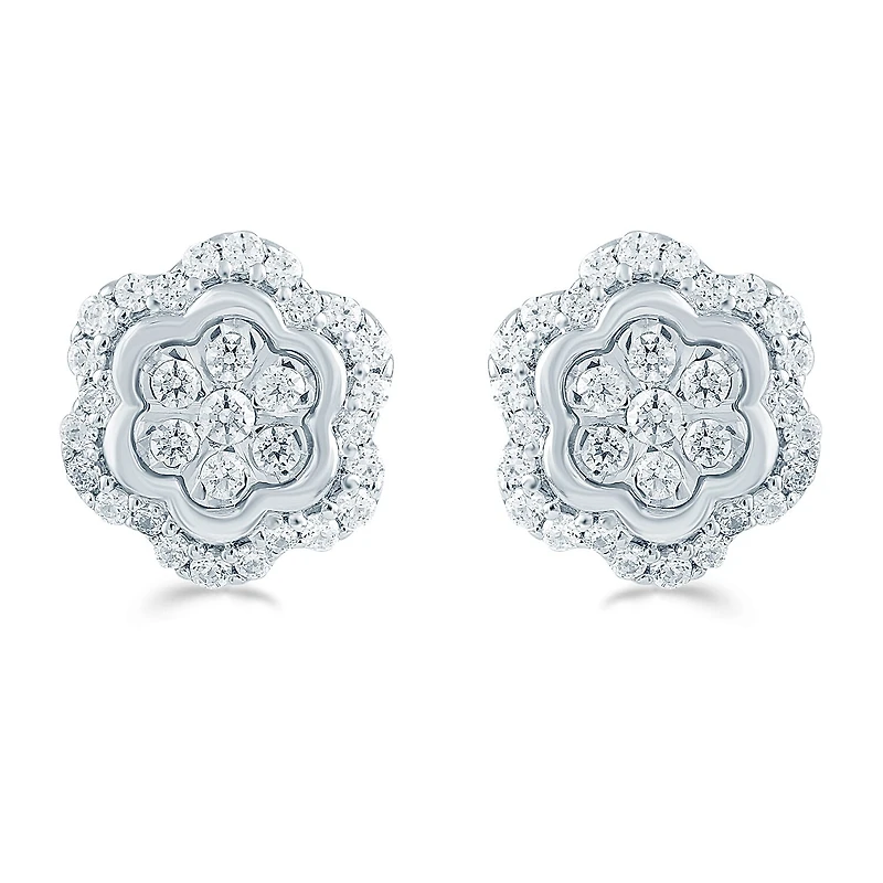 1/2 CT. T.W. Natural White Diamond Sterling Silver 10.2mm Flower Stud Earrings