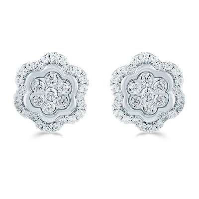 1/2 CT. T.W. Natural White Diamond Sterling Silver 10.2mm Flower Stud Earrings