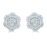 1/2 CT. T.W. Natural White Diamond Sterling Silver 10.2mm Flower Stud Earrings