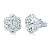 1/2 CT. T.W. Natural White Diamond Sterling Silver 10.2mm Flower Stud Earrings