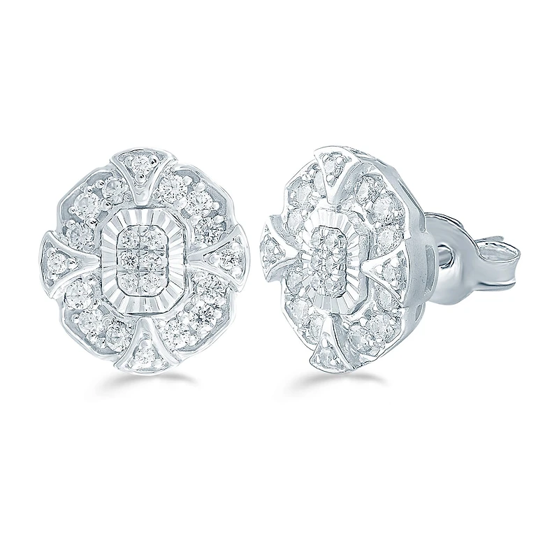 3 CT. T.W. Natural White Diamond Sterling Silver 11.2mm Stud Earrings