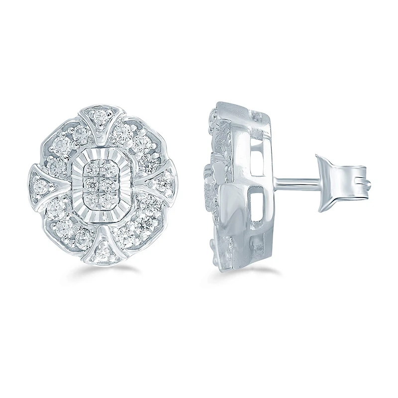 3 CT. T.W. Natural White Diamond Sterling Silver 11.2mm Stud Earrings